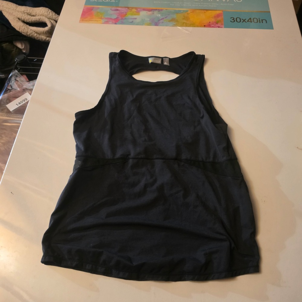Zella Womens Black Mesh Panel Keyhole Open Back Activewear Tank Top Size M